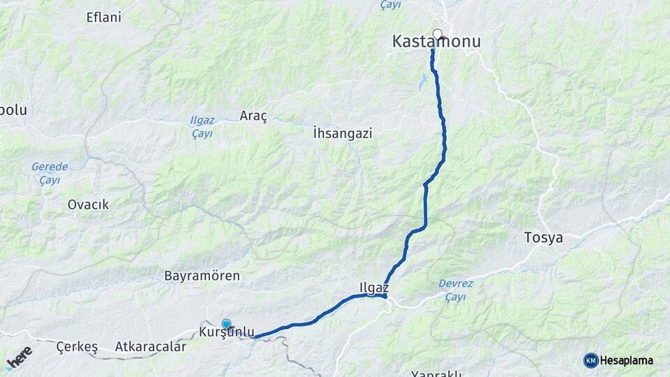 Kurşunlu Kastamonu Arası Kaç Km - Yol Tarifi