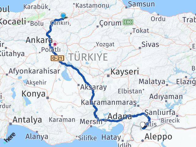 Çankırı Kurşunlu Kilis Arası Kaç Km - Yol Haritası