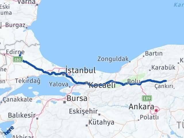 Çankırı Kurşunlu Kırklareli Arası Kaç Km - Yol Haritası