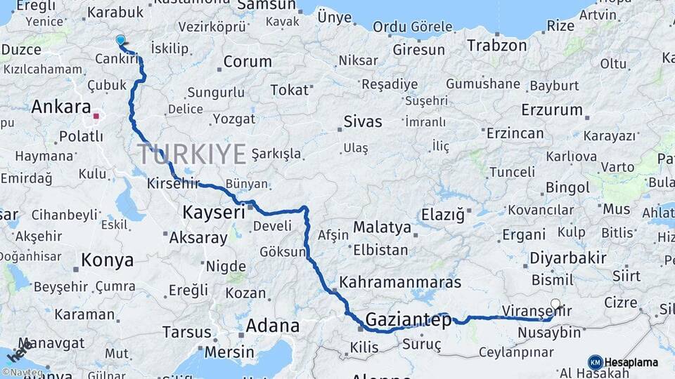 Çankırı Kurşunlu Mardin Arası Kaç Km - Yol Haritası