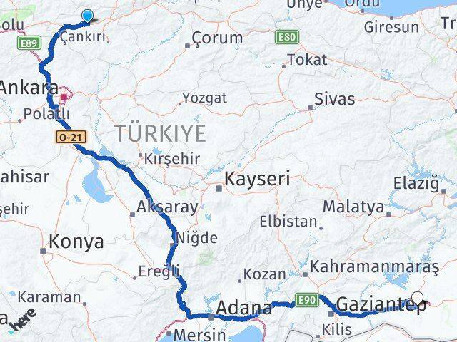 Çankırı Kurşunlu Şanlıurfa Arası Kaç Km - Yol Haritası