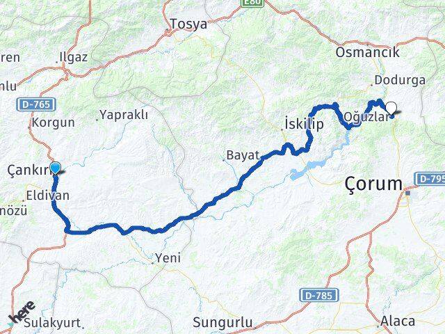 Çankırı Laçin Çorum Arası Kaç Km - Yol Haritası