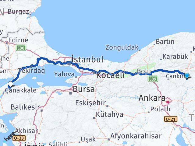 Çankırı Lapseki Çanakkale Arası Kaç Km - Yol Haritası