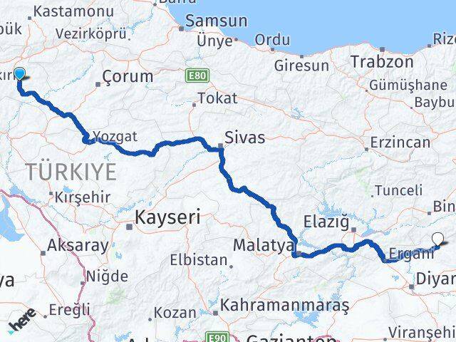 Çankırı Lice Diyarbakır Arası Kaç Km - Yol Haritası