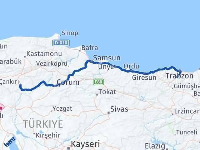 Çankırı Maçka Trabzon Arası Kaç Km - Yol Haritası