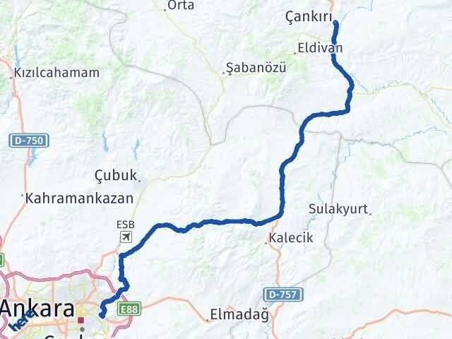Çankırı Mamak Ankara Arası Kaç Km - Yol Haritası