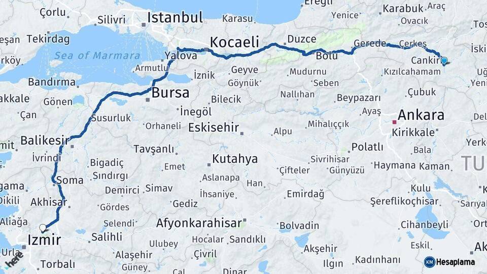 Çankırı Manisa Arası Kaç Km - Yol Haritası