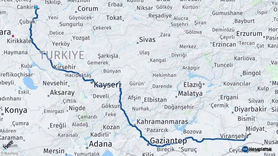 Çankırı Mardin Arası Kaç Km - Yol Haritası