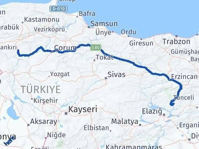 Çankırı Mazgirt Tunceli Arası Kaç Km - Yol Haritası