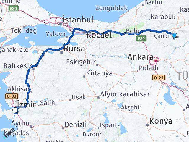 Çankırı Menderes İzmir Arası Kaç Km - Yol Haritası