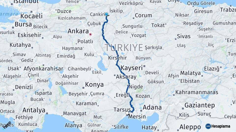 Çankırı Mersin Arası Kaç Km - Yol Haritası