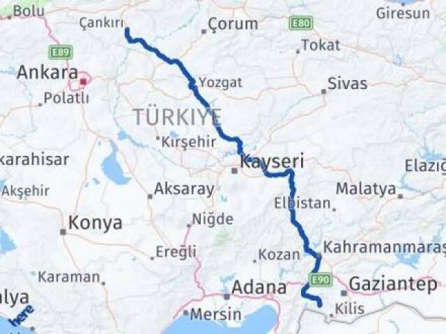 Çankırı Musabeyli Kilis Arası Kaç Km - Yol Haritası