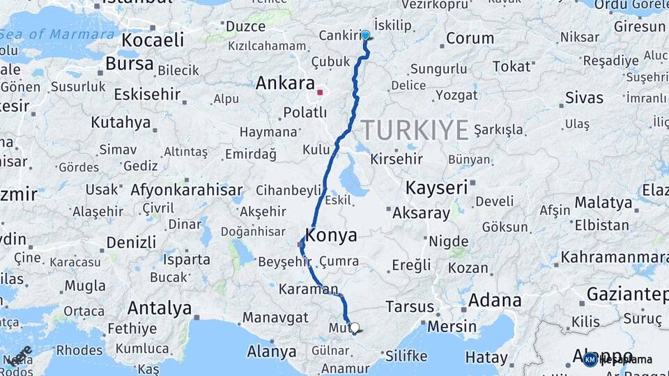 Çankırı Mut Mersin Arası Kaç Km - Yol Haritası