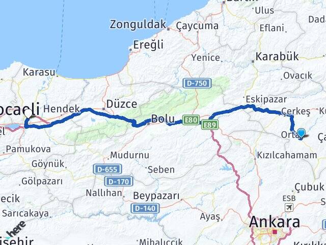 Çankırı Orta Adapazarı Sakarya Arası Kaç Km - Yol Haritası