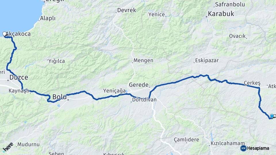 Çankırı Orta Akçakoca Düzce Arası Kaç Km - Yol Haritası