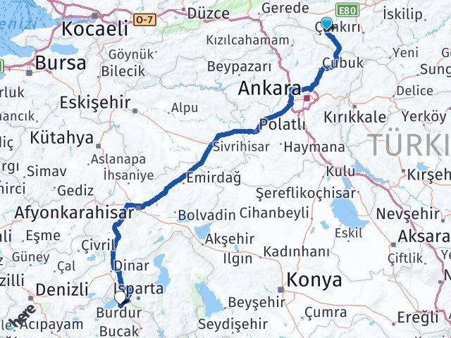 Çankırı Orta Burdur Arası Kaç Km - Yol Haritası