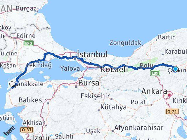 Çankırı Orta Çanakkale Arası Kaç Km - Yol Haritası