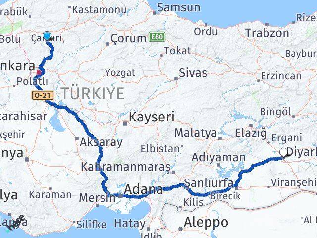 Çankırı Orta Diyarbakır Arası Kaç Km - Yol Haritası