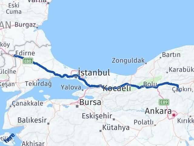 Çankırı Orta Edirne Arası Kaç Km - Yol Haritası