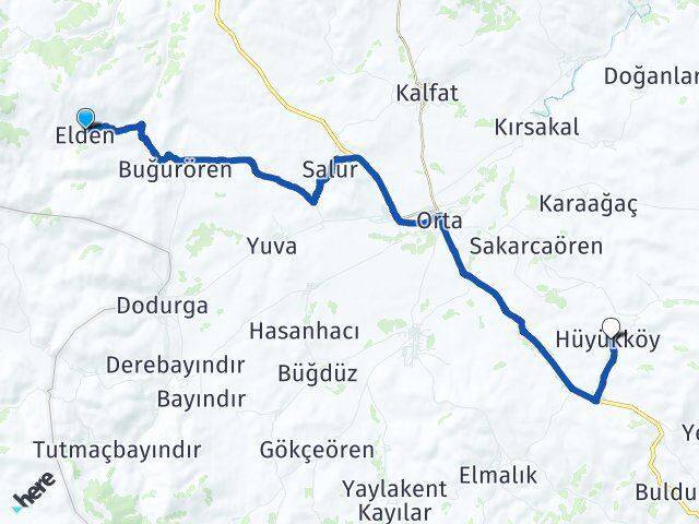 Elden Hüyükköy Arası Kaç Km - Yol Tarifi