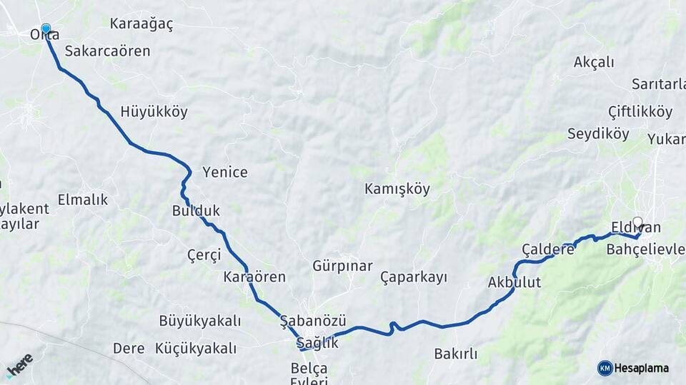 Çankırı Orta Eldivan Arası Kaç Km - Yol Haritası