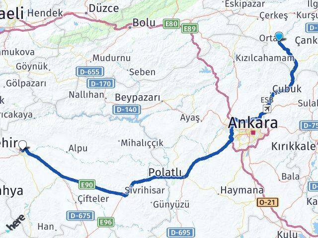 Çankırı Orta Eskişehir Arası Kaç Km - Yol Haritası