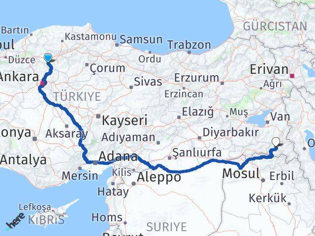 Çankırı Orta Hakkari Arası Kaç Km - Yol Haritası