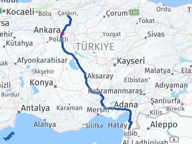Çankırı Orta Hatay Arası Kaç Km - Yol Haritası