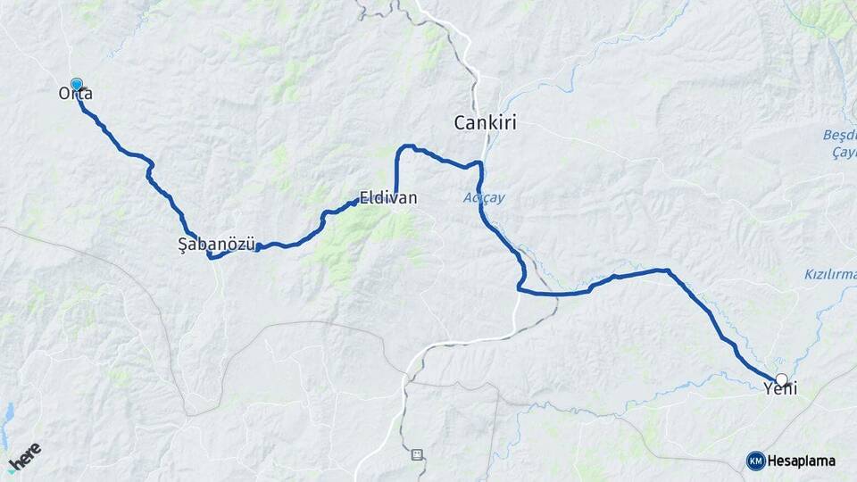 Çankırı Orta Kızılırmak Arası Kaç Km - Yol Haritası