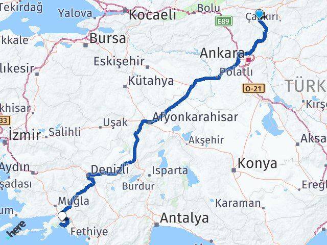 Çankırı Orta Muğla Arası Kaç Km - Yol Haritası