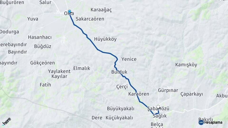Çankırı Orta Şabanözü Arası Kaç Km - Yol Haritası
