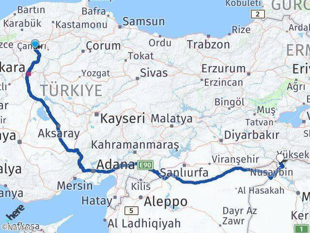 Çankırı Orta Silopi Şırnak Arası Kaç Km - Yol Haritası