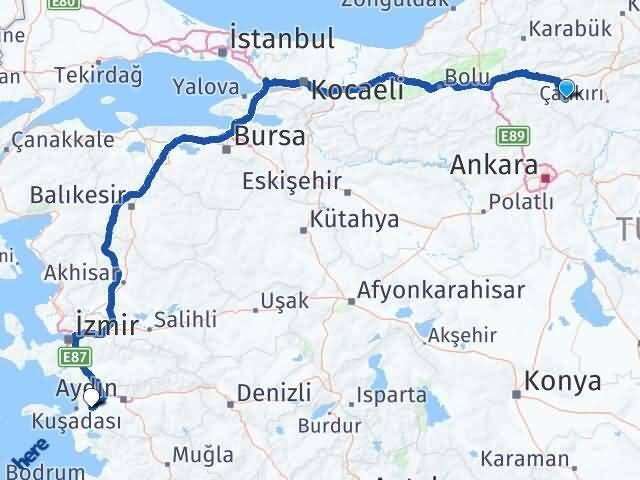 Çankırı Orta Söke Aydın Arası Kaç Km - Yol Haritası