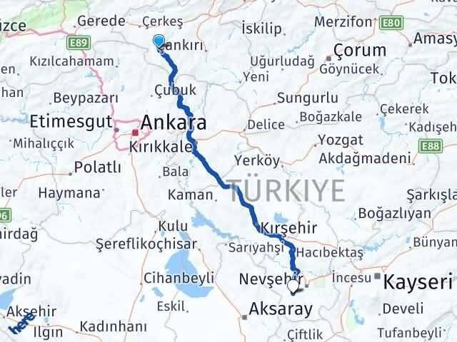 Çankırı Orta Tepeköy Acıgöl Nevşehir Arası Kaç Km - Yol Haritası