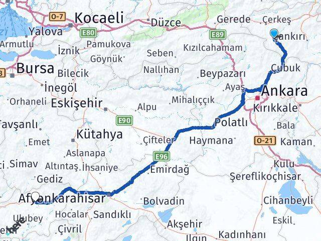 Çankırı Orta Uşak Arası Kaç Km - Yol Haritası