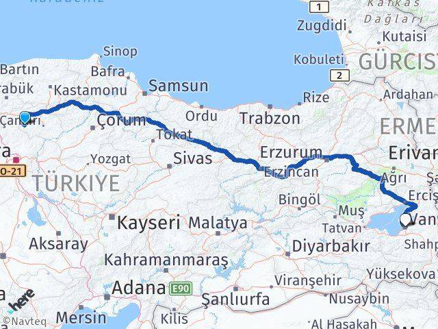 Çankırı Orta Van Arası Kaç Km - Yol Haritası