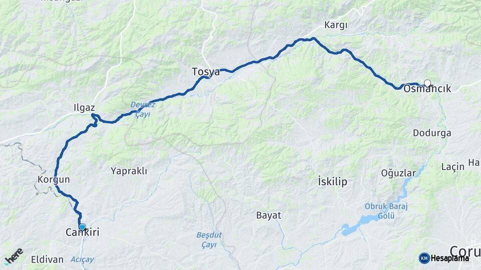 Çankırı Osmancık Çorum Arası Kaç Km - Yol Haritası