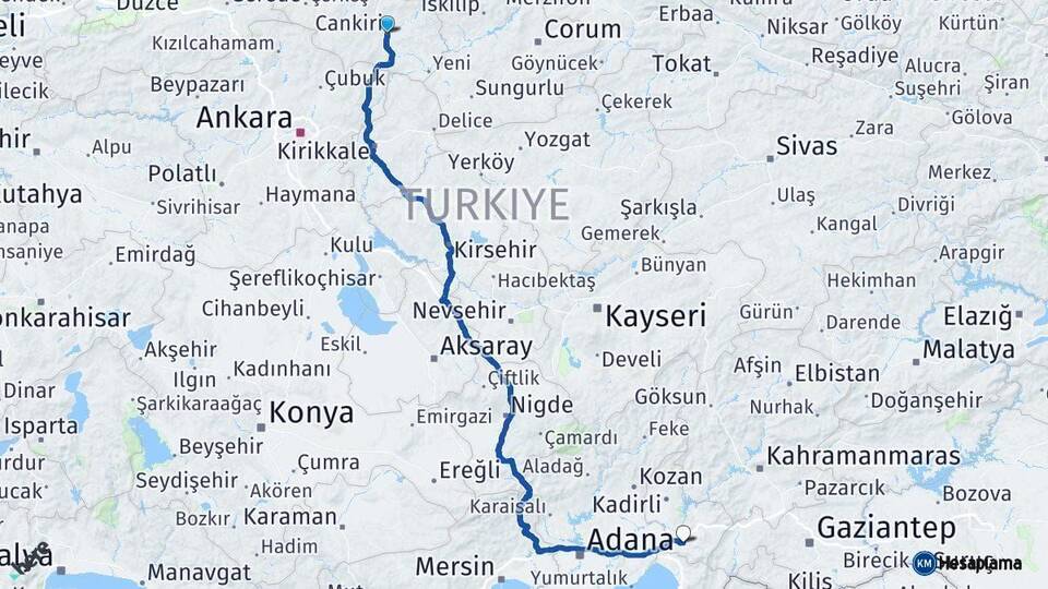 Çankırı Osmaniye Arası Kaç Km - Yol Haritası