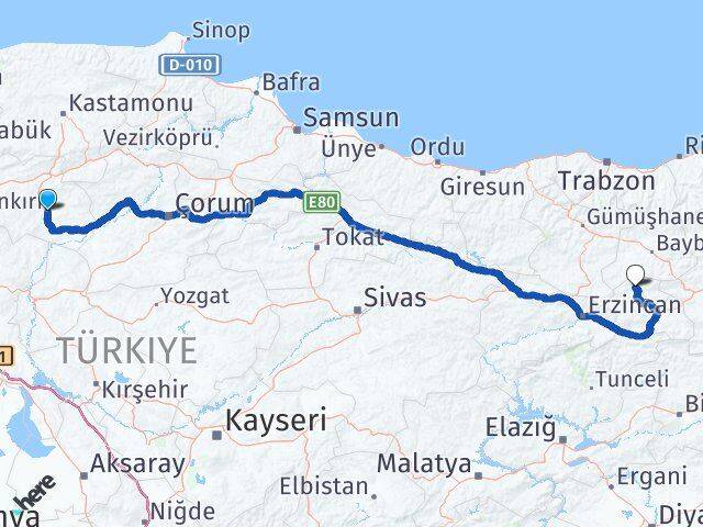 Çankırı Otlukbeli Erzincan Arası Kaç Km - Yol Haritası