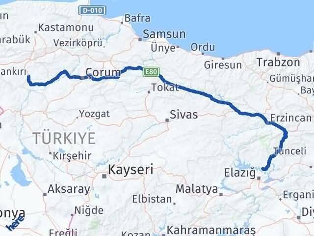 Çankırı Pertek Tunceli Arası Kaç Km - Yol Haritası
