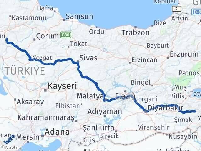 Çankırı Pervari Siirt Arası Kaç Km - Yol Haritası