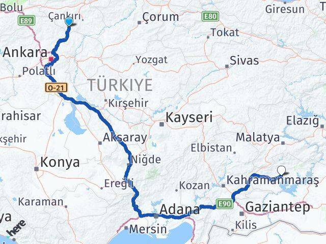 Çankırı Şabanözü Adıyaman Arası Kaç Km - Yol Haritası