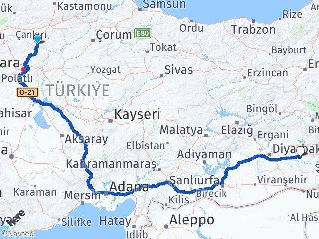 Çankırı Şabanözü Batman Arası Kaç Km - Yol Haritası