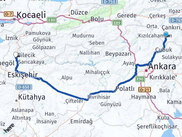 Çankırı Şabanözü Bilecik Arası Kaç Km - Yol Haritası