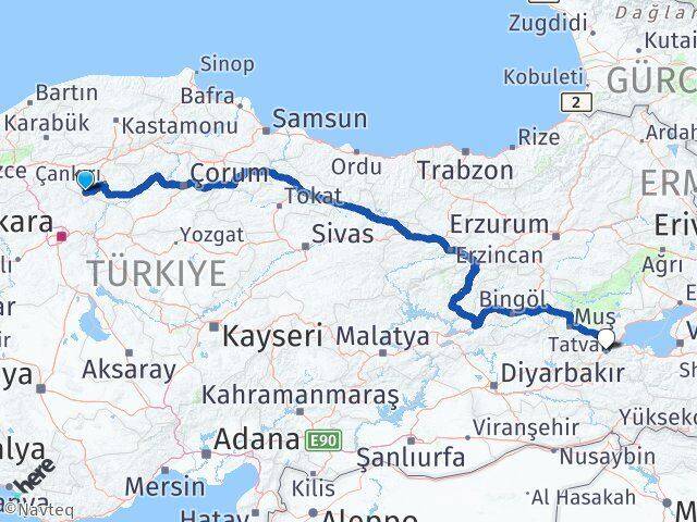 Çankırı Şabanözü Bitlis Arası Kaç Km - Yol Haritası