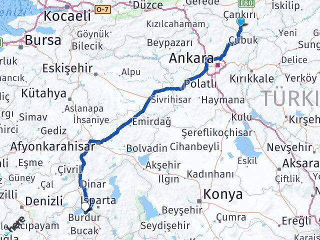 Çankırı Şabanözü Burdur Arası Kaç Km - Yol Haritası