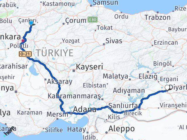 Çankırı Şabanözü Diyarbakır Arası Kaç Km - Yol Haritası