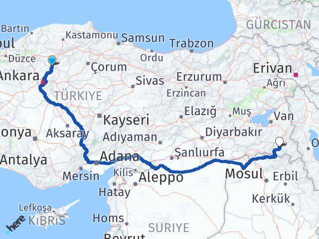 Çankırı Şabanözü Hakkari Arası Kaç Km - Yol Haritası