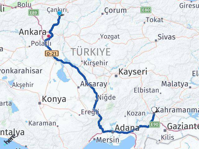 Çankırı Şabanözü Kahramanmaraş Arası Kaç Km - Yol Haritası
