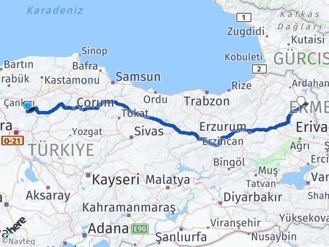Çankırı Şabanözü Kars Arası Kaç Km - Yol Haritası